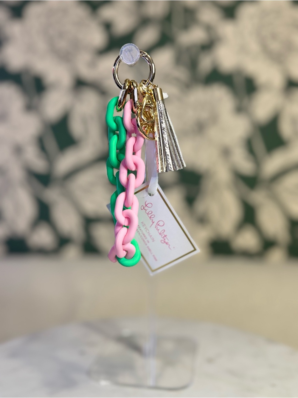Lilly Pulitzer Pink & Green Silicone Chain Keychain with Tassel NWT